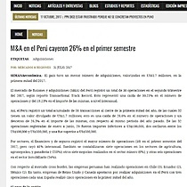 M&A en el Per cayeron 26% en el primer semestre